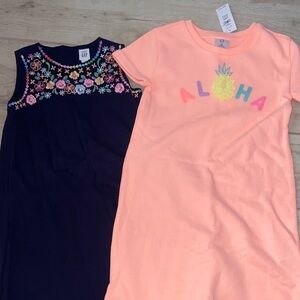 Gap Girls 5T Summer Dresses Navy Blue Linen Orange Aloha Hawaiian T-shirt Dress